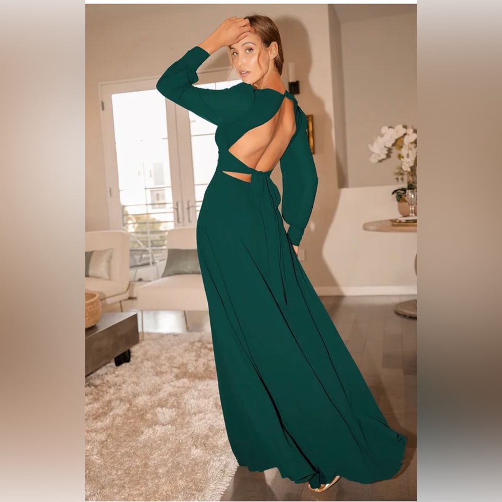 Lulus Talk About Divine Hunter Green Long Sleeve Backless Maxi Dress